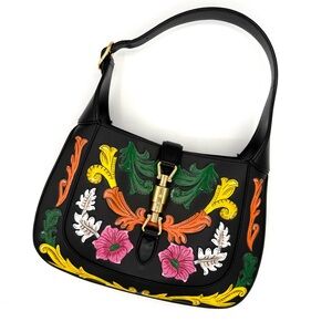 Gucci Rare Limited Edition Floral Black 1961 Jackie Bag